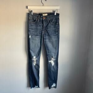Madewell Medium Wash 9" High Rise Skinny Jeans Distressed Size 27 Minimalist